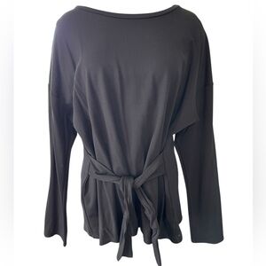 EXPRESS Black Crewneck Knit Front Tie Casual Contemporary Longsleeve Top Size XL